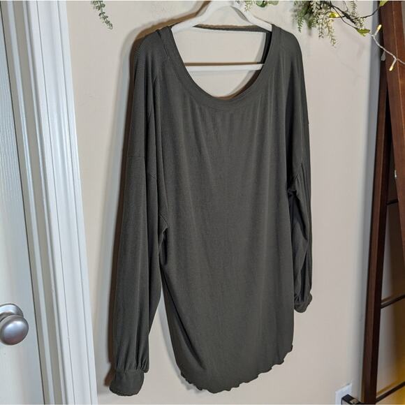 Free People Shimmy Shake Army Green Open Back Twist Lace Trim Long Sleeve Top - Picture 11 of 13